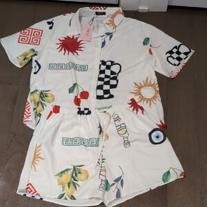 NEW Colorful Graphic Print Shirt and Shorts Set